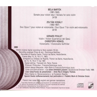 BARTOK - Poulet - Sonate pour violon seul Sz.117 BB.124..